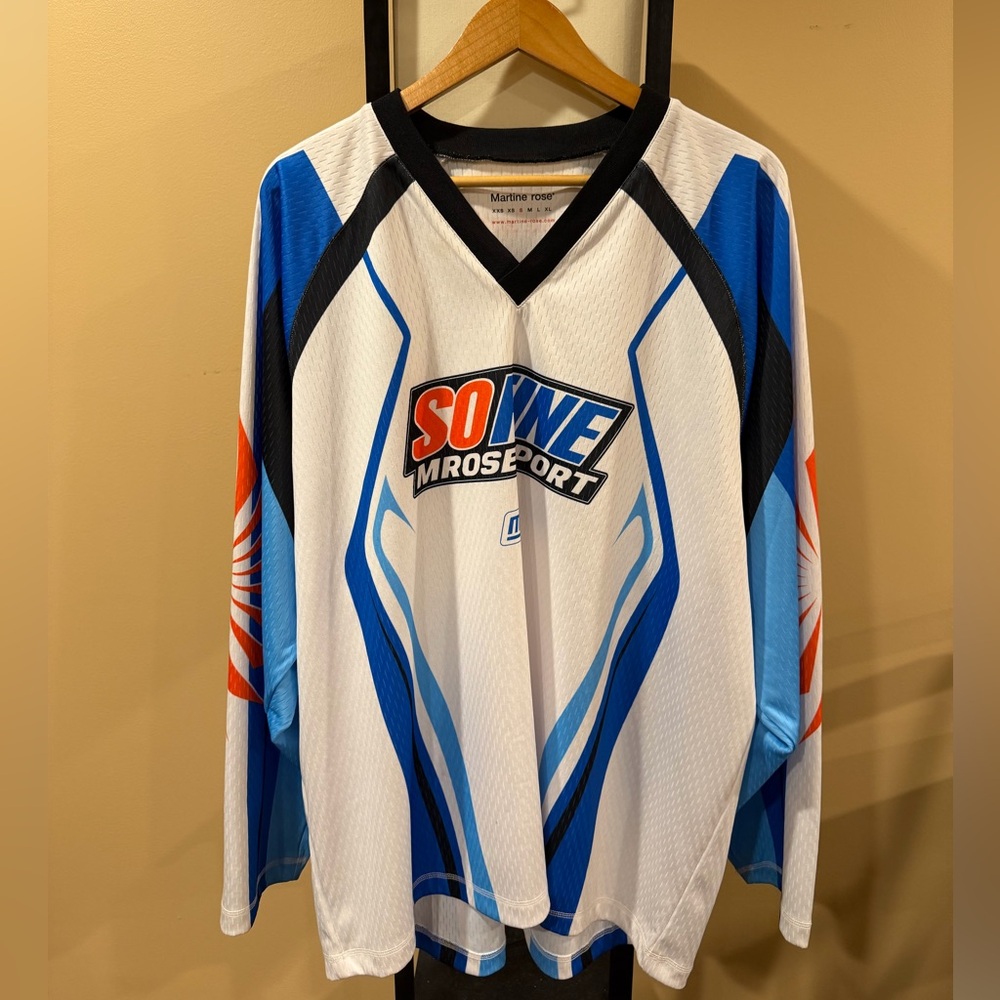 Martine Rose Motocross Blue/White Jersey T-Shirt